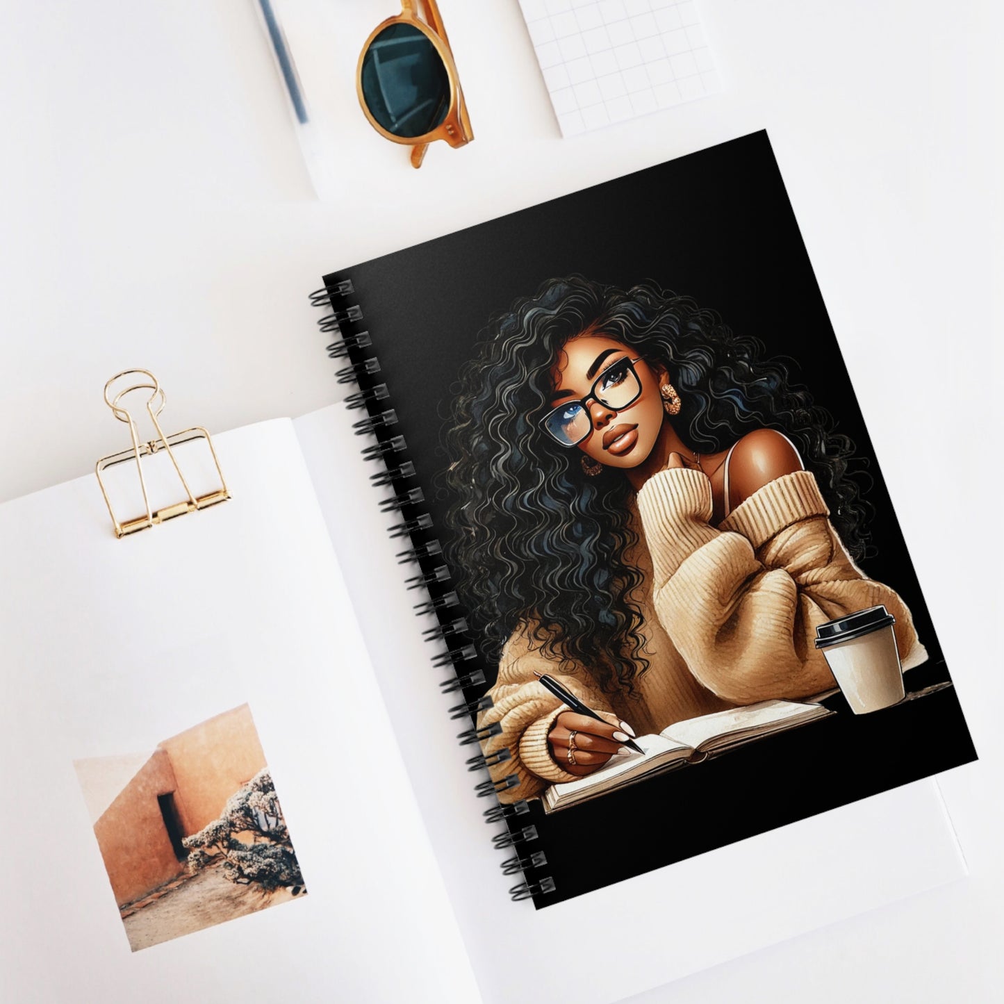 Chic Spiral Notebook - Cozy Reflection with Coffee Art