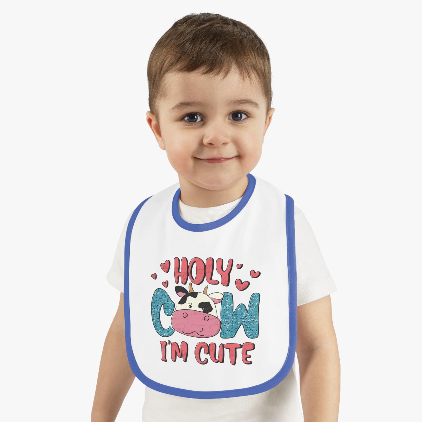 Cute Cow Baby Bib - "Holy Cow I'm Cute" Contrast Trim