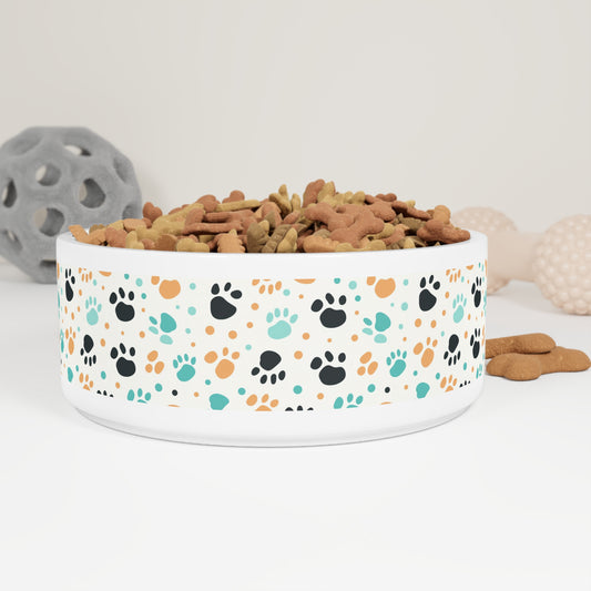 Colorful Paw Print Pet Bowl - Perfect for Dog and Cat Lovers