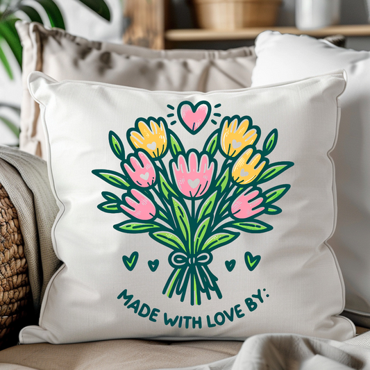 Made with Love Floral Square Pillow - Vibrant Home Decor for Gifts & Celebrations